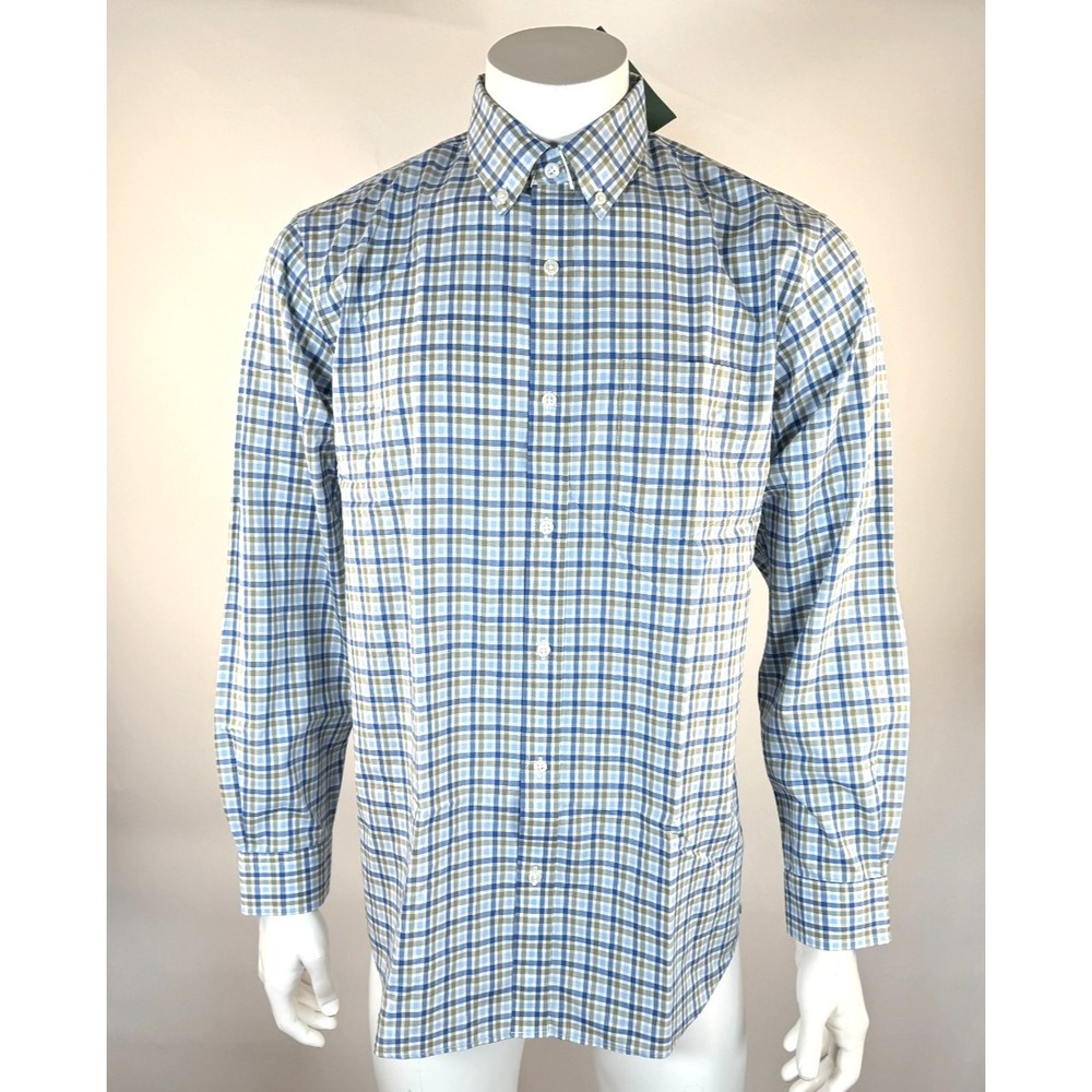 LL Bean Cotton Long Sleeve Sport Shirt Mens M NWT Button-up Wrinkle Free Plaid